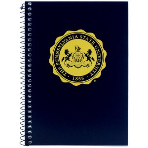 navy spiral bound notebook with The Pennsylvania State University gold seal